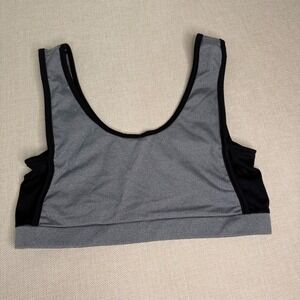 inLUV Womens Gray Black Mesh Side Panel Scoop Neck Sports Bra Size M